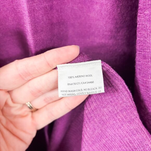Eileen Fisher 100% Merino Wool Purple/Pink Open Front Longline Cardigan Sweater - Picture 6 of 7